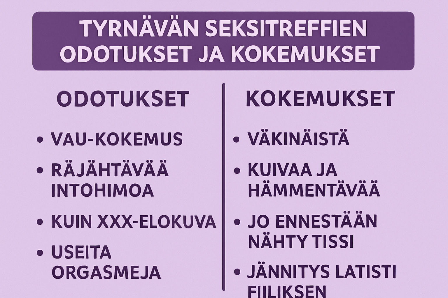 seksitreffit tyrnävällä: opi, mitä etsiä ja miten varmistaa turvallinen tapaaminen – suostumus, rajat, odotukset ja luottamus selkeinä alusta asti.